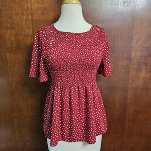 URBAN Romantics Red and White Smocked Top